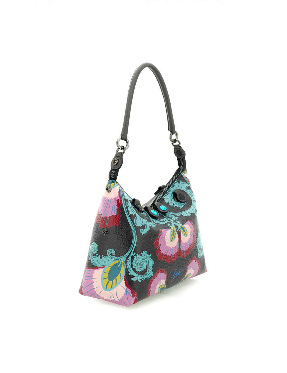 Borsa Gabs Thamara Plus Tg M Peonia in pelle nera con motivi floreali paisley colorati