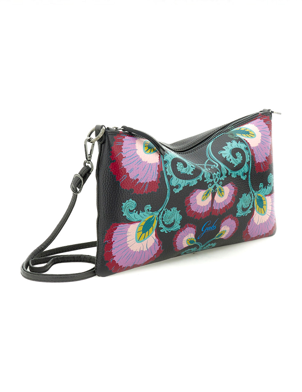 Borsa Gabs Beyoncè EW TG M Peonia nera con fiori rosa viola teal verdi