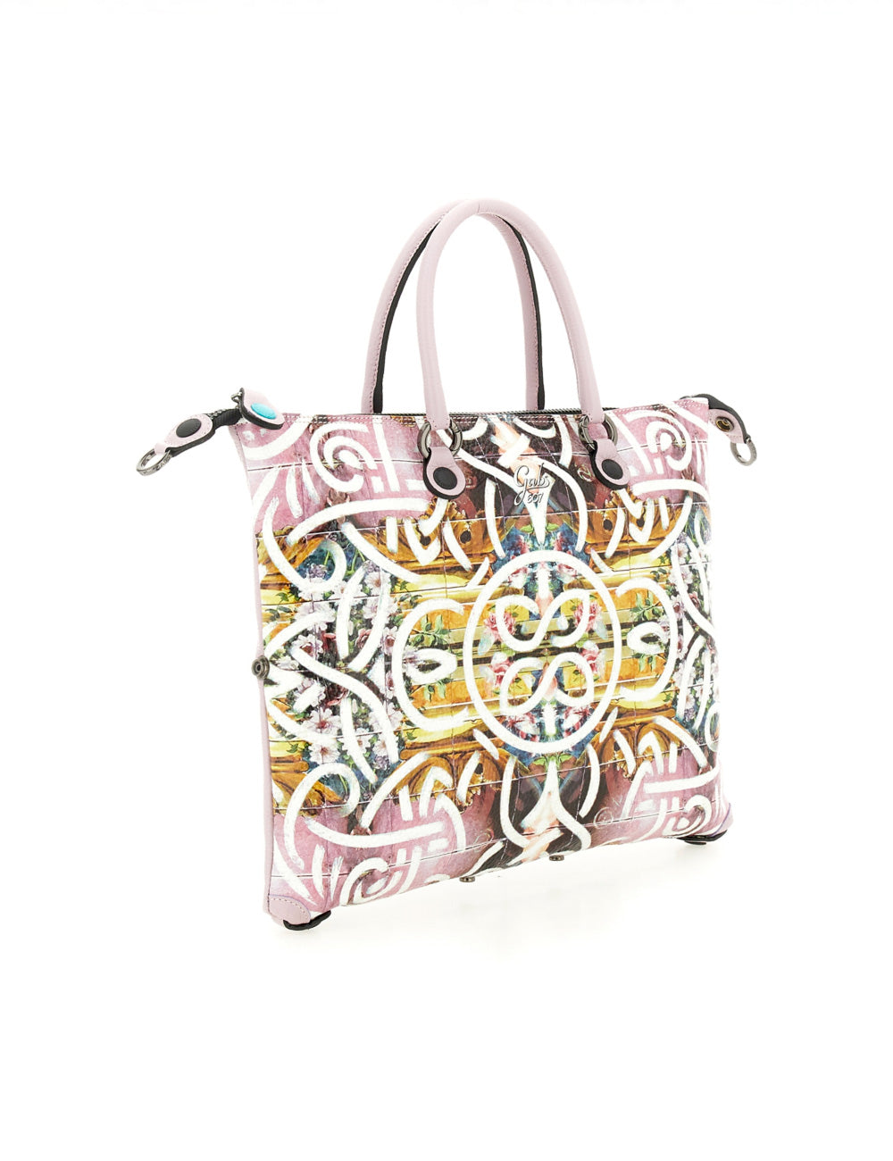 Borsa Gabs G3 Plus TG M Primavera rosa bianca graffiti con hardware metallico