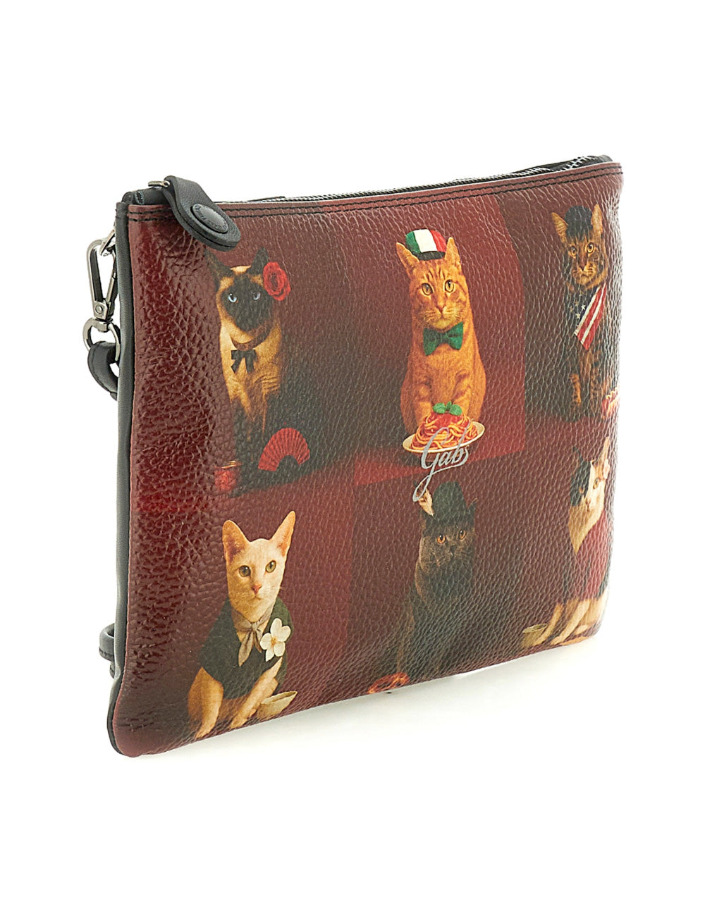 Clutch marrone in pelle gabs beyoncè tg m con stampa gatti in abiti formali e elementi italiani rosso