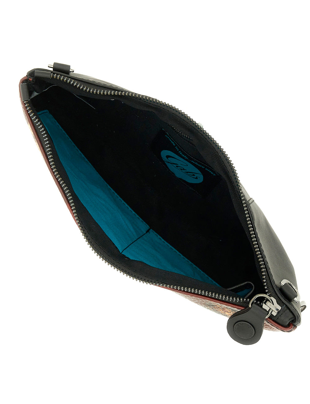 Clutch in pelle nera gabs beyoncè tg m pet lovers cats red con interno turchese vivace e esterno leggermente patternato