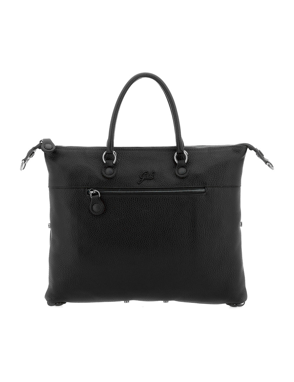 Black textured leather briefcase gabs g3 plus medium nera with top handles and front zippered pocket