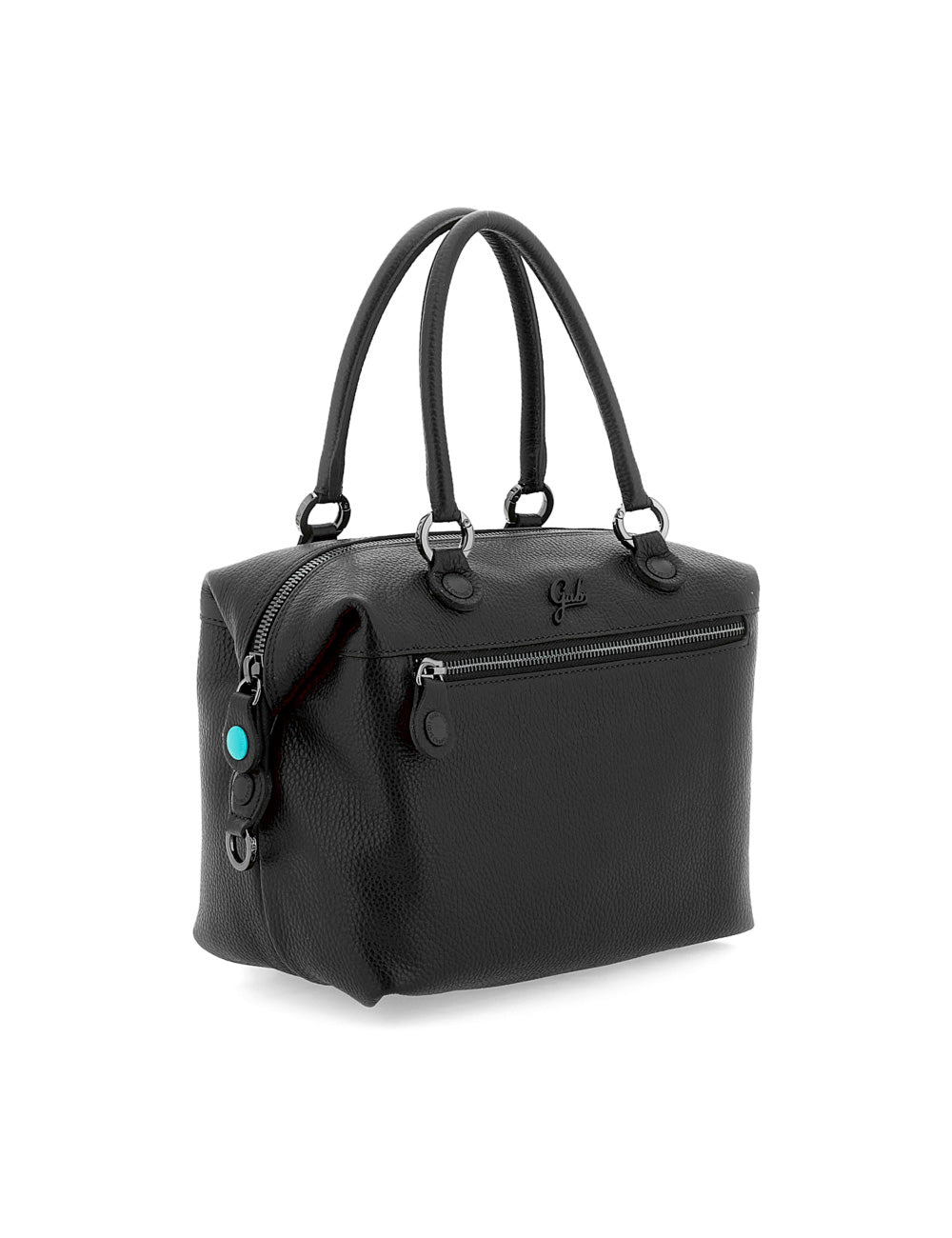 Borsa nera in pelle gabs g3 plus medium con manici curvi e cerniera turchese