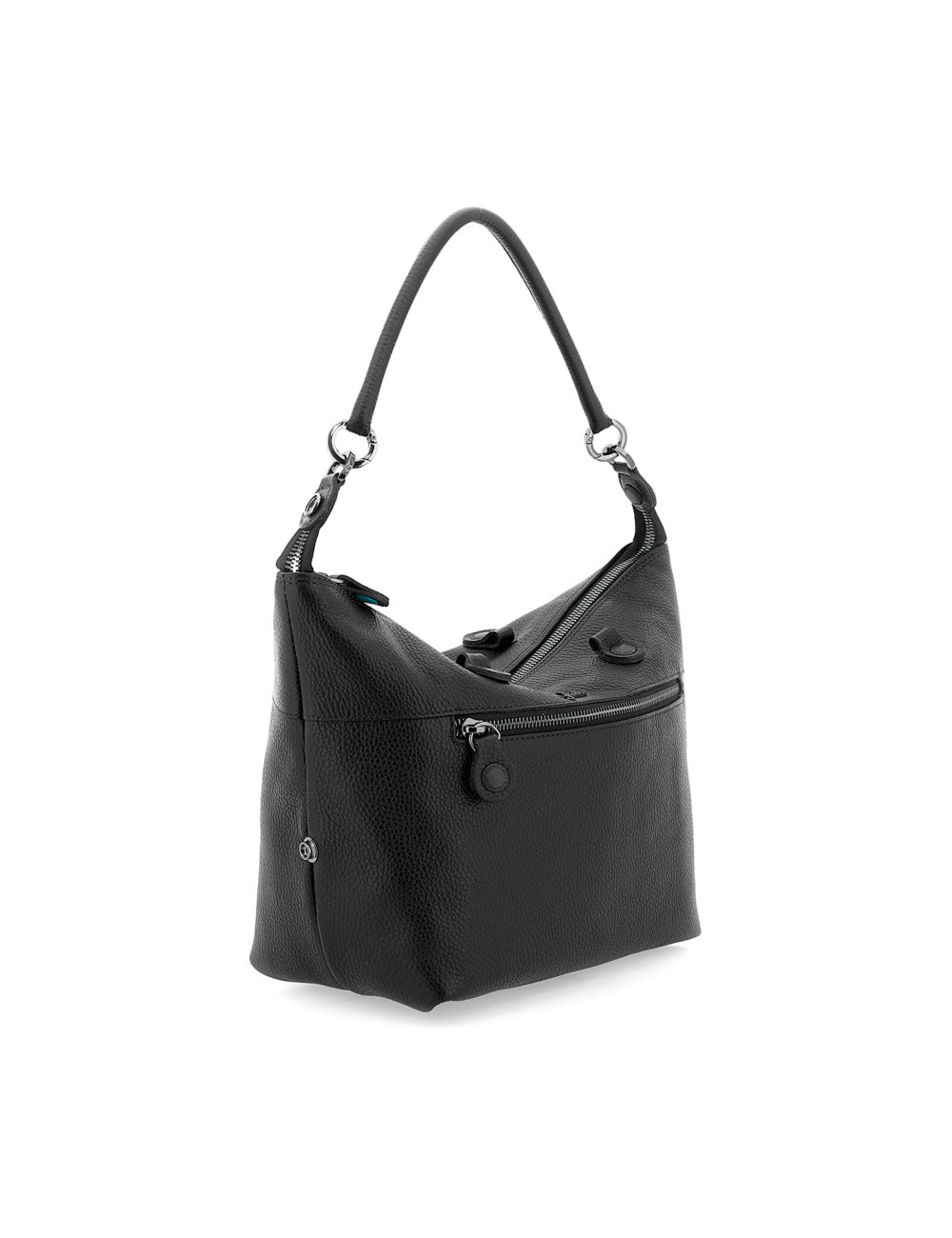 Borsa hobo media gabs g3 plus nera in pelle nera con superficie testurizzata e dettagli in metallo argento