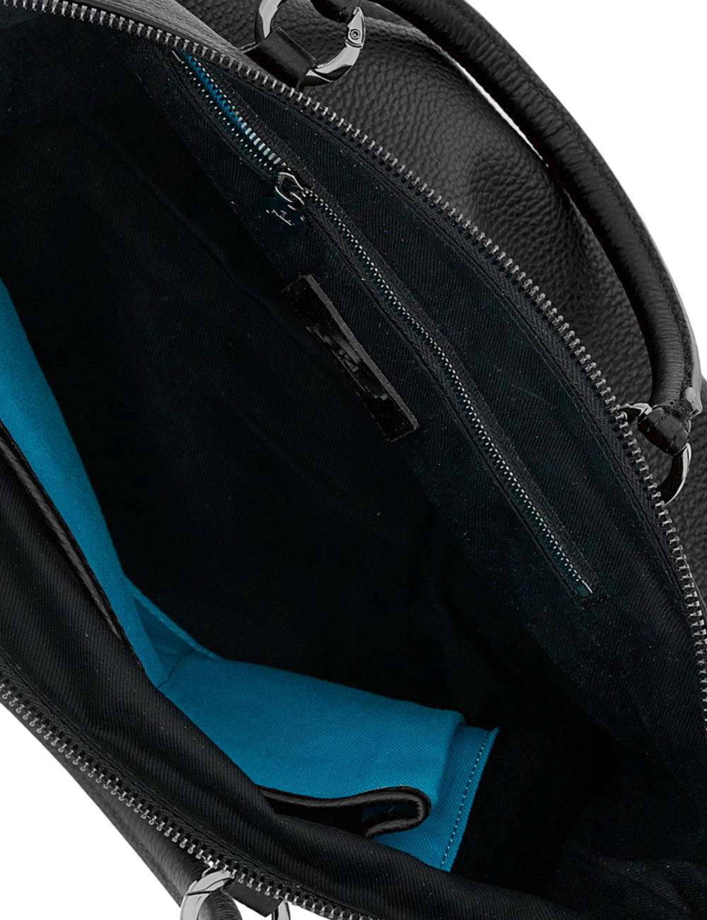 Zaino nero in pelle gabs g3 plus medium nera con fodera interna turchese e cerniere color argento