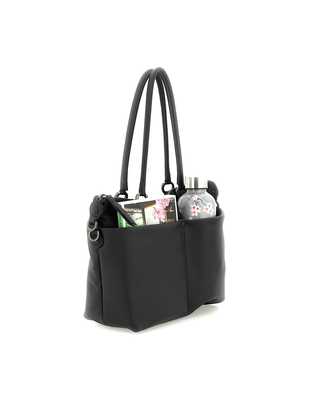 Borsa a spalla nera in pelle gabs g3 plus medium multitasking con doppie maniglie e design strutturato elegante