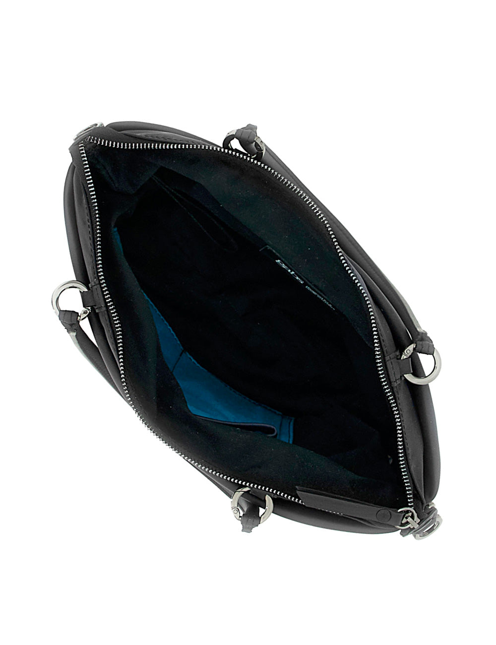 Black leather crossbody bag gabs g3 plus medium nera with silver hardware and blue interior lining