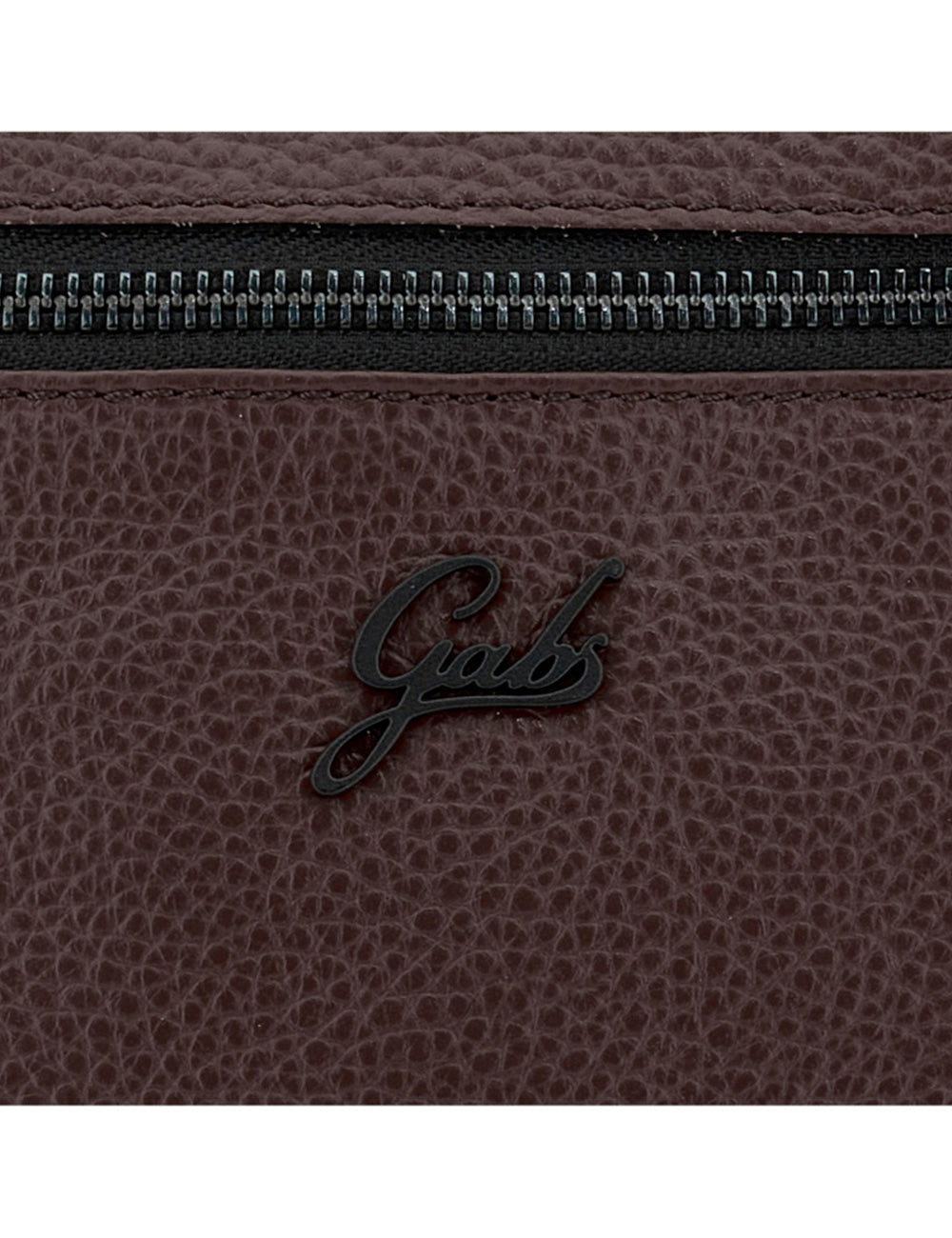 Pouch in pelle marrone con zip nera e logo gabs stampato modello gabs zaino lolita medium moka