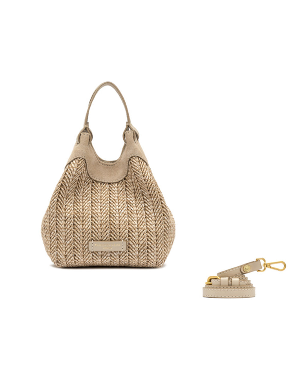 Borsa mini Sabbia Dua Gianni Chiarini in paglia intrecciata beige con accenti in suede e tracolla rimovibile