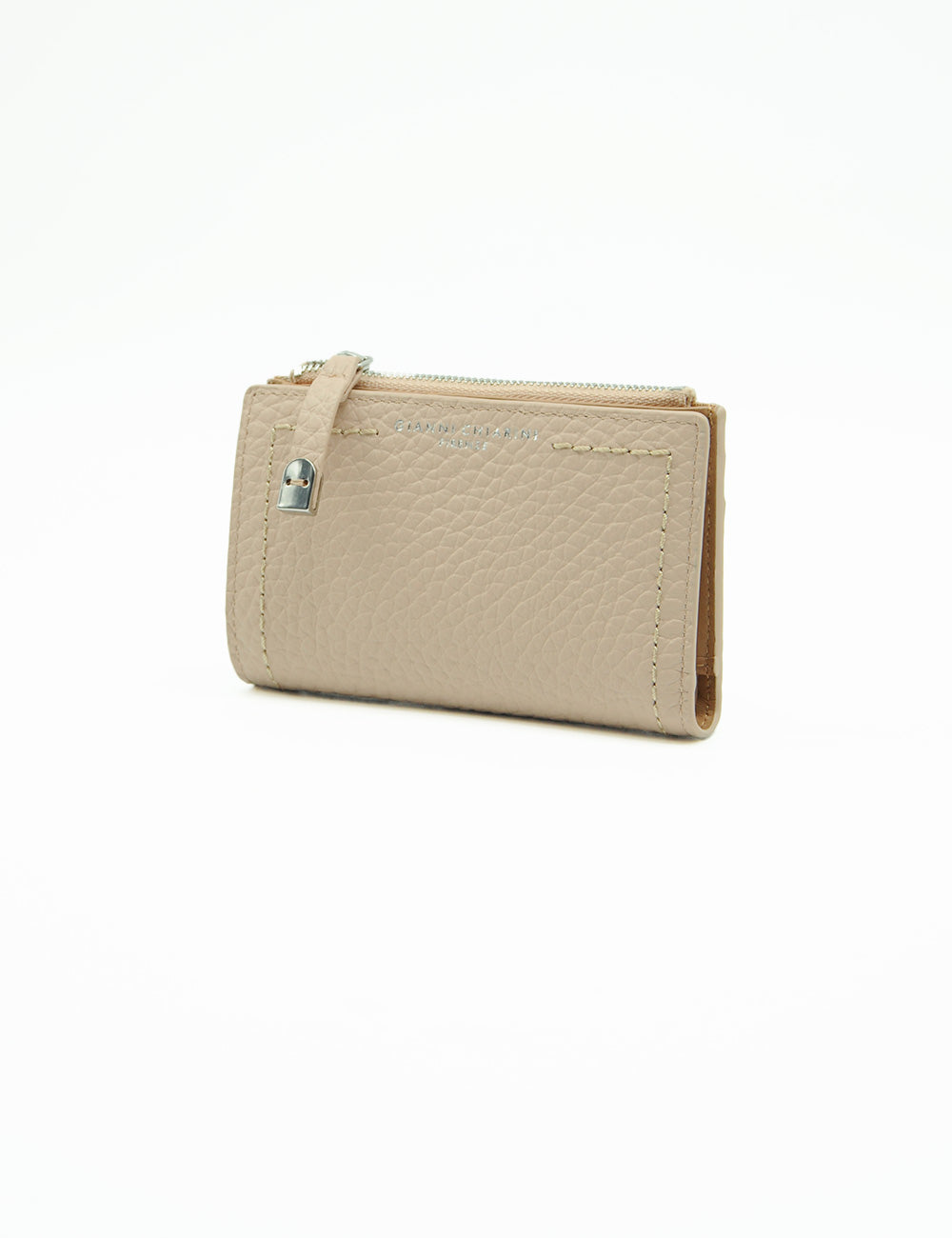 Portafoglio Gianni Chiarini Bubble Pink Salt in pelle beige testurizzata con zip e lucchetto argento