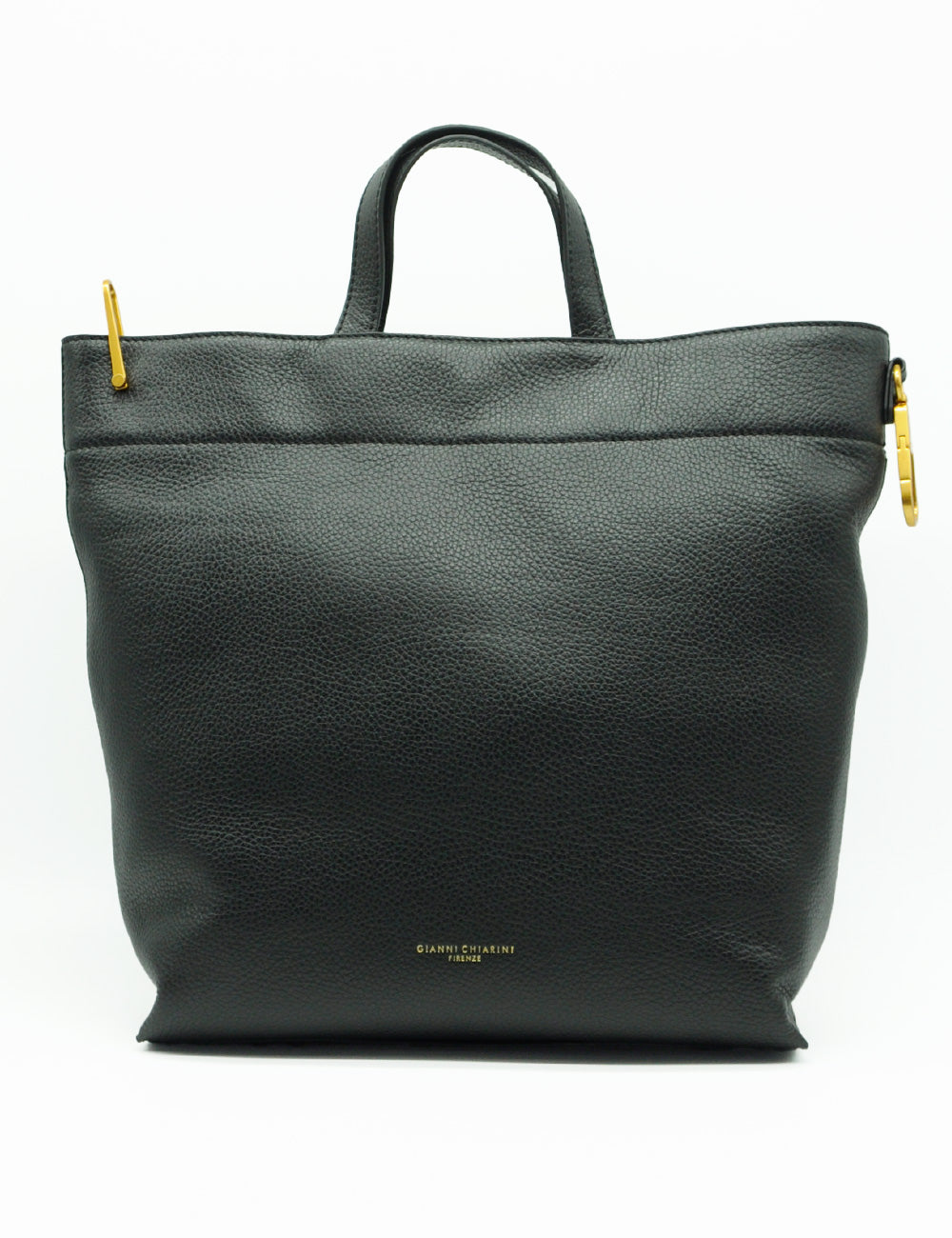 Zaino Zahara Nero Gianni Chiarini in pelle nera ciottolata con cerniere e manici oro