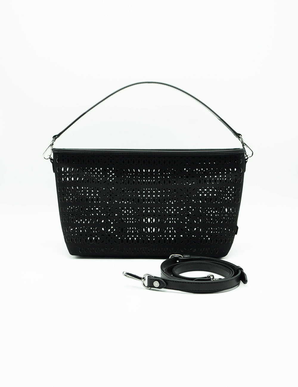 Borsa tracolla Gianni Chiarini Mashup Nera in pelle nera con trama intrecciata forata