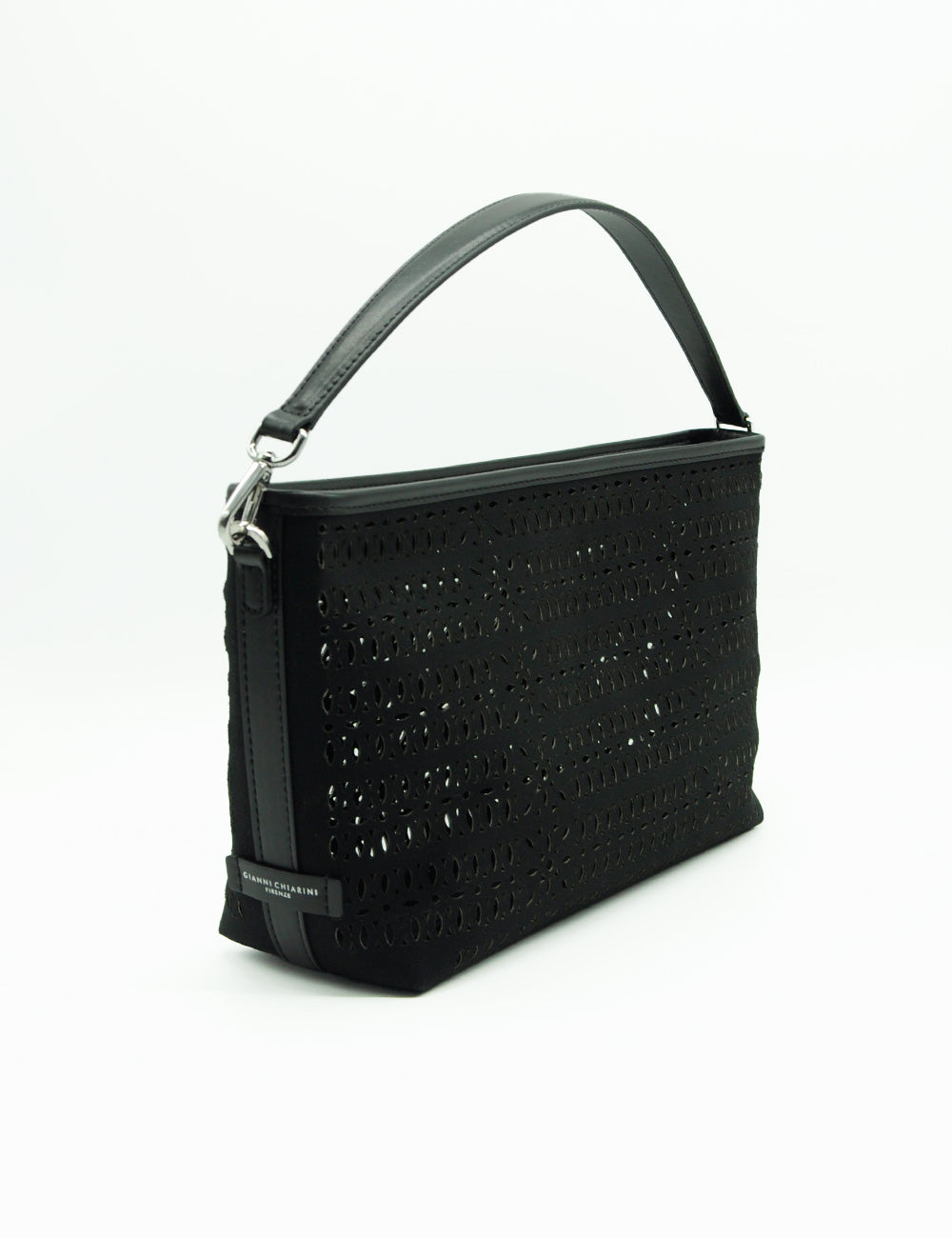 Borsa tracolla Gianni Chiarini Mashup Nera in pelle nera forata con hardware argento