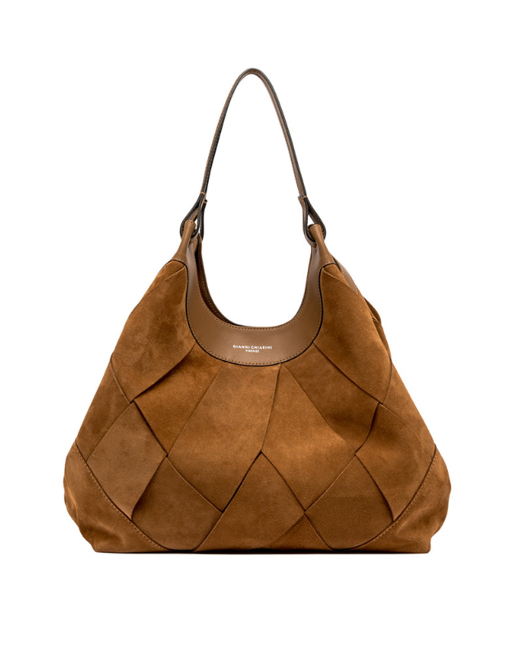 Borsa hobo in suede caramello Gianni Chiarini Dua con motivo a rombi intrecciati e rifiniture in pelle marrone