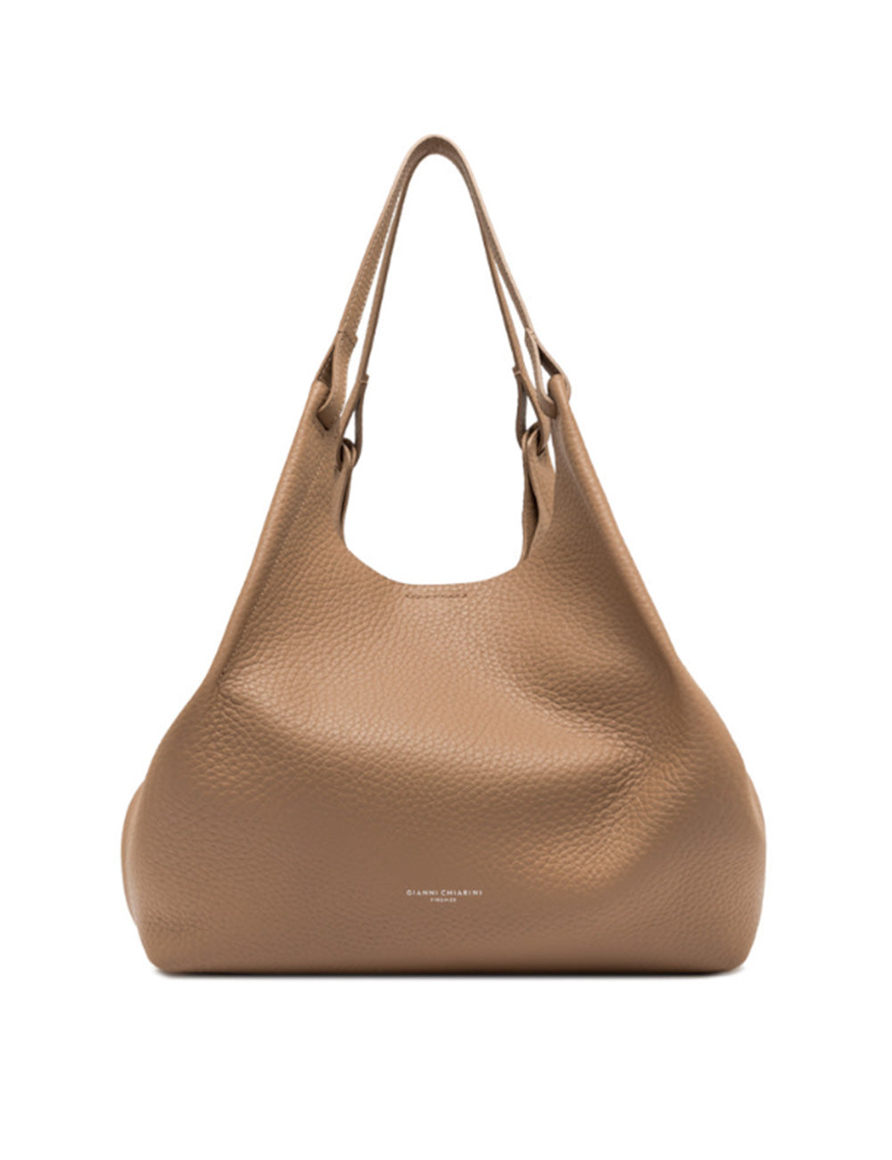 Borsa hobo in pelle ciottolata taupe Gianni Chiarini Dua Clay con manici doppi