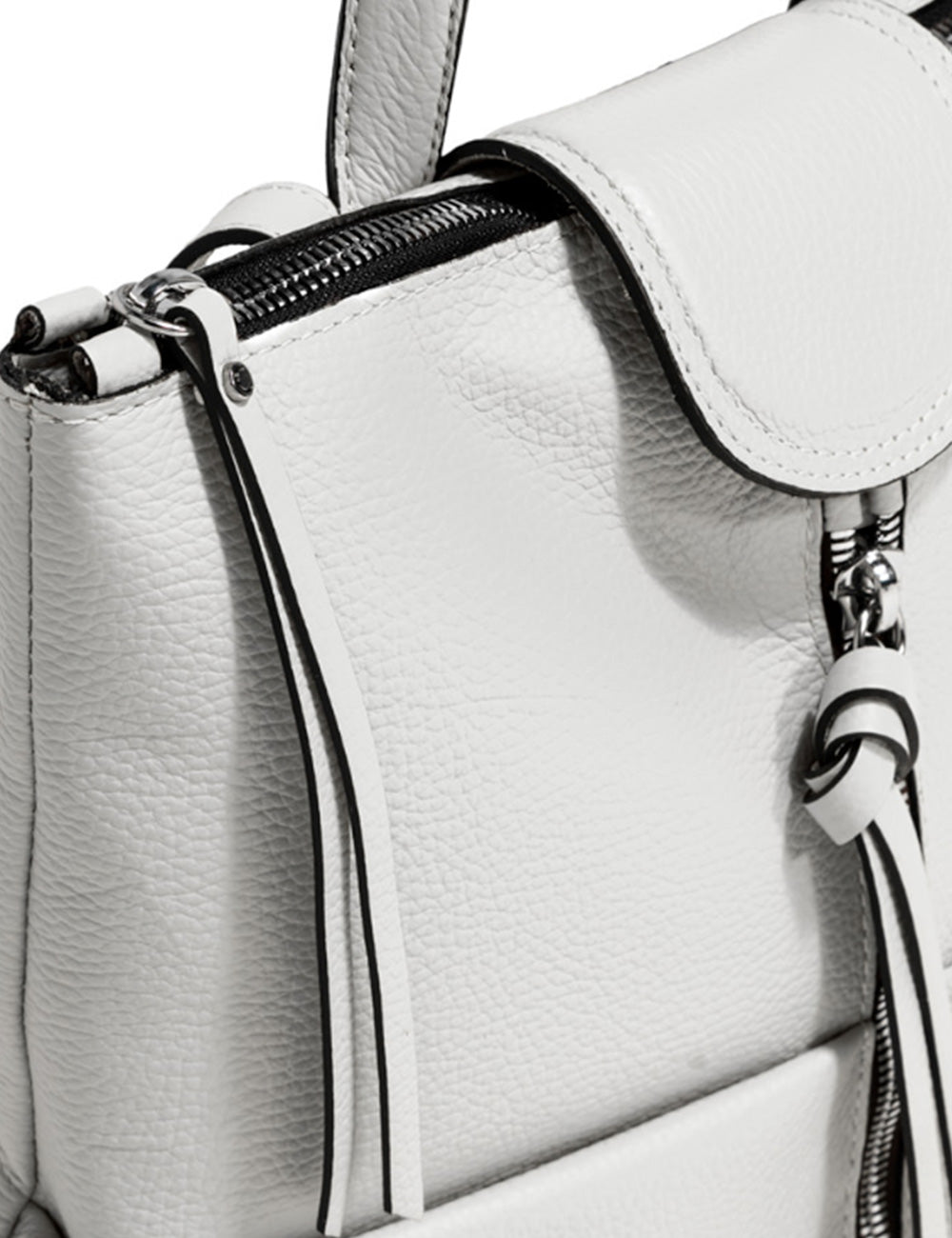 Zaino in pelle bianca testurizzata con zip nere e nappe, Gianni Chiarini Giada Marble