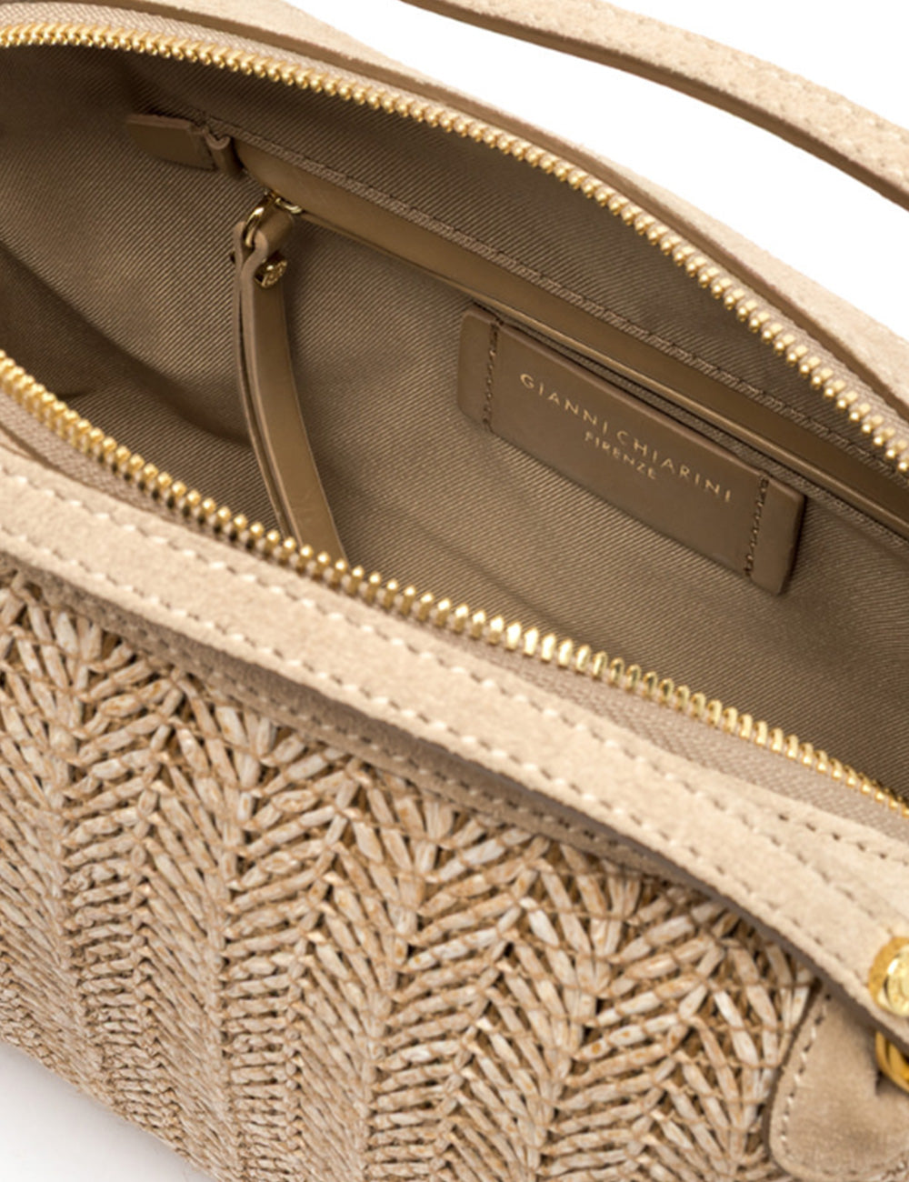 Borsa in paglia intrecciata beige Gianni Chiarini Alifa Sabbia con cerniera oro