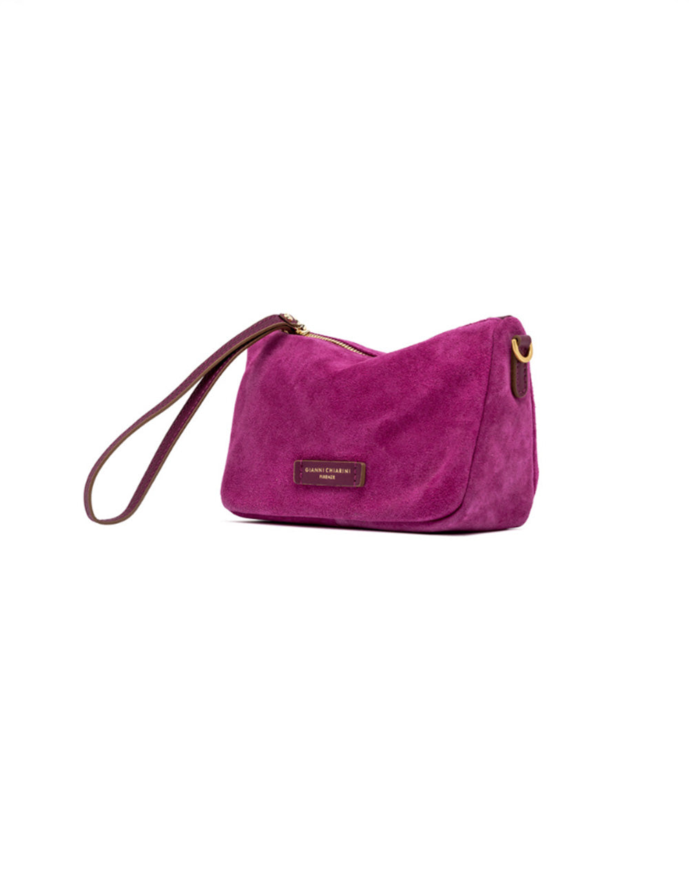 Borsa a tracolla Gianni Chiarini Nora Pouch Small in suede magenta con tracolla e hardware oro