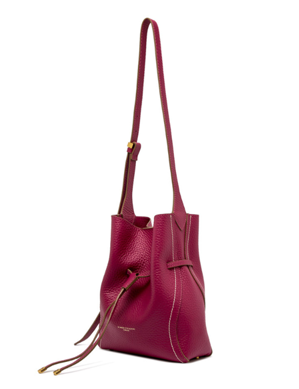 Borsa a secchiello Gianni Chiarini Sienna Medium in pelle burgundy con chiusura a cordoncino e hardware dorato