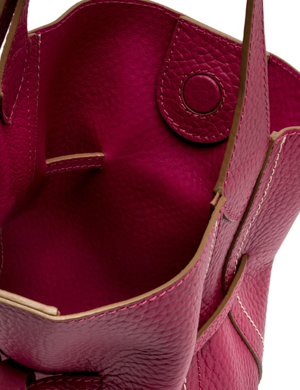 Borsa tote media Sienna in pelle fucsia testurizzata con impunture beige di Gianni Chiarini