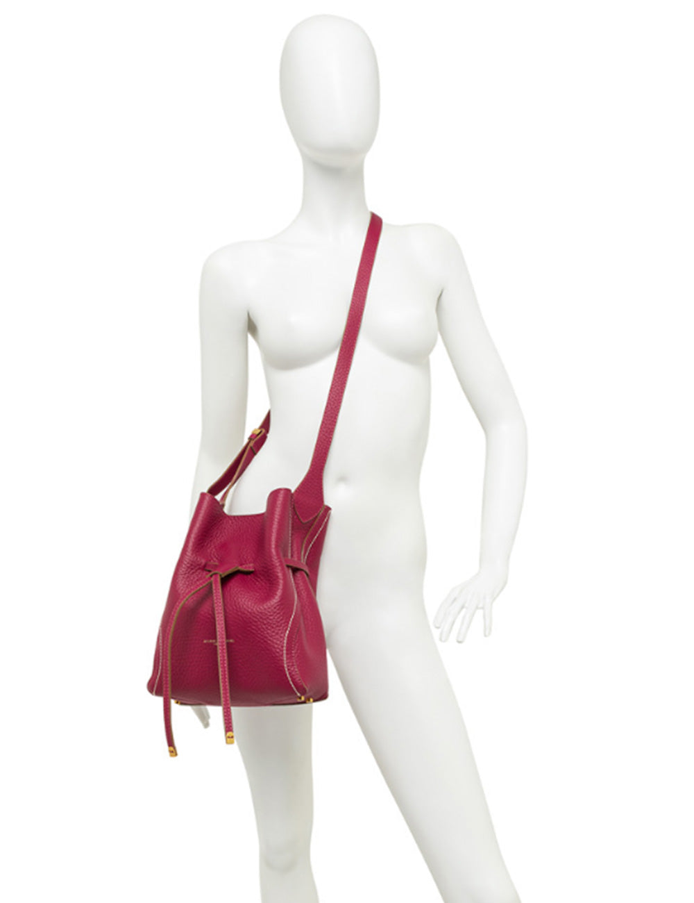 Borsa a secchiello in pelle fucsia vibrante Gianni Chiarini Sienna Medium Desert Flower con chiusura a cordoncino e hardware dorato