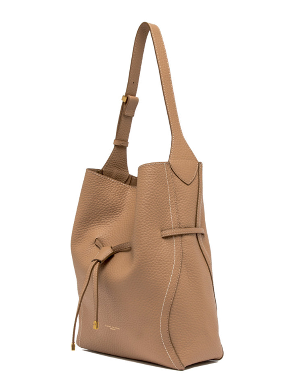 Borsa hobo in pelle beige ciottolata Gianni Chiarini Sienna Clay con hardware dorato e chiusura a cordoncino