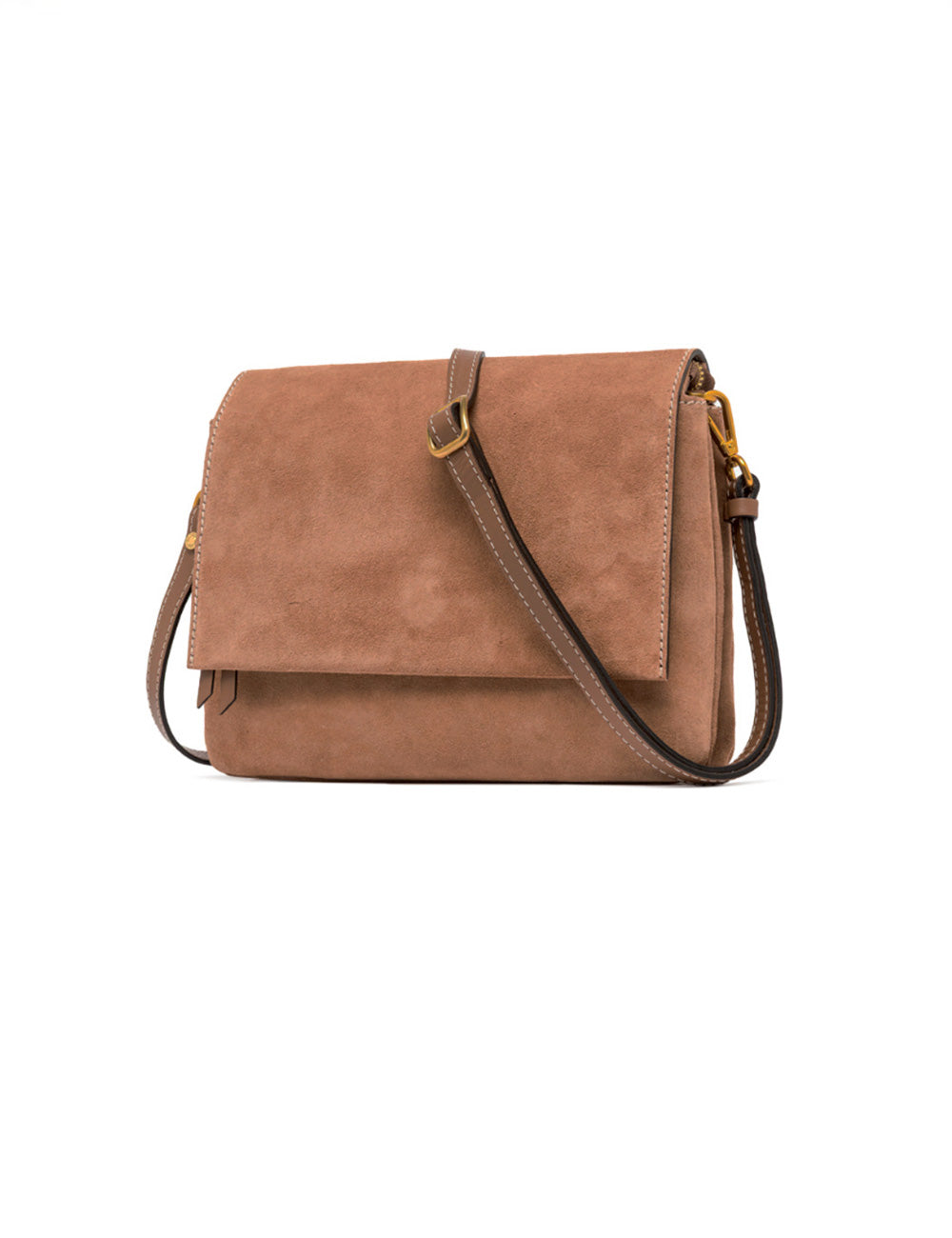 Borsa tracolla media Three Caramel Gianni Chiarini in camoscio caramello con tracolla regolabile e hardware dorato