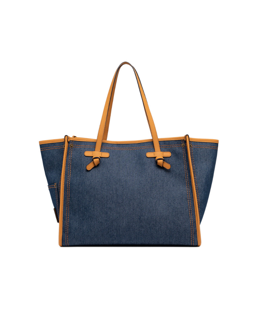 Borsa tote Marcella azzurra in denim con manici e rifiniture in pelle color tan Gianni Chiarini
