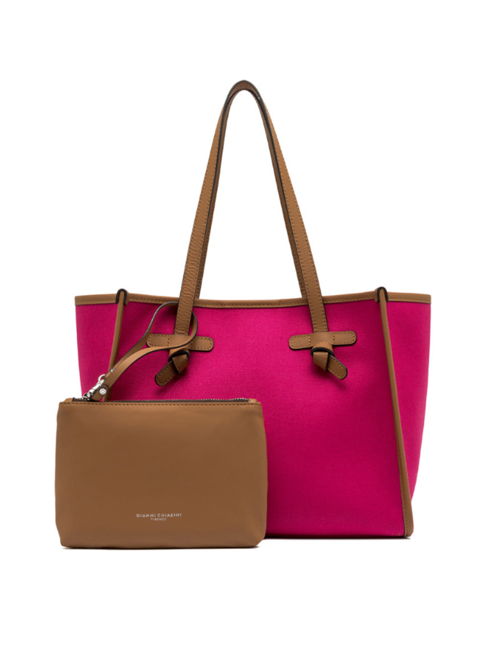 Borsa tote due pezzi fucsia e beige Gianni Chiarini Marcella con manici in pelle