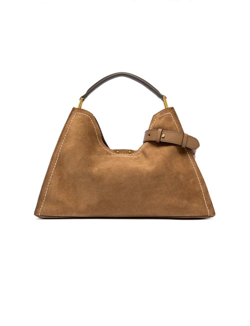 Borsa hobo in camoscio tan di Gianni Chiarini Aurora Caramel con manico in pelle nera e hardware oro