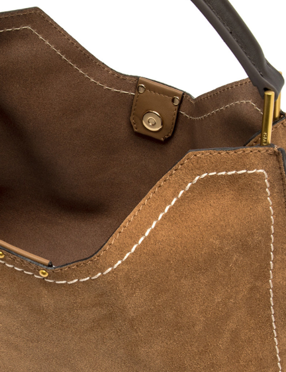 Borsa in camoscio marrone Gianni Chiarini Aurora Caramel con cuciture bianche e hardware oro