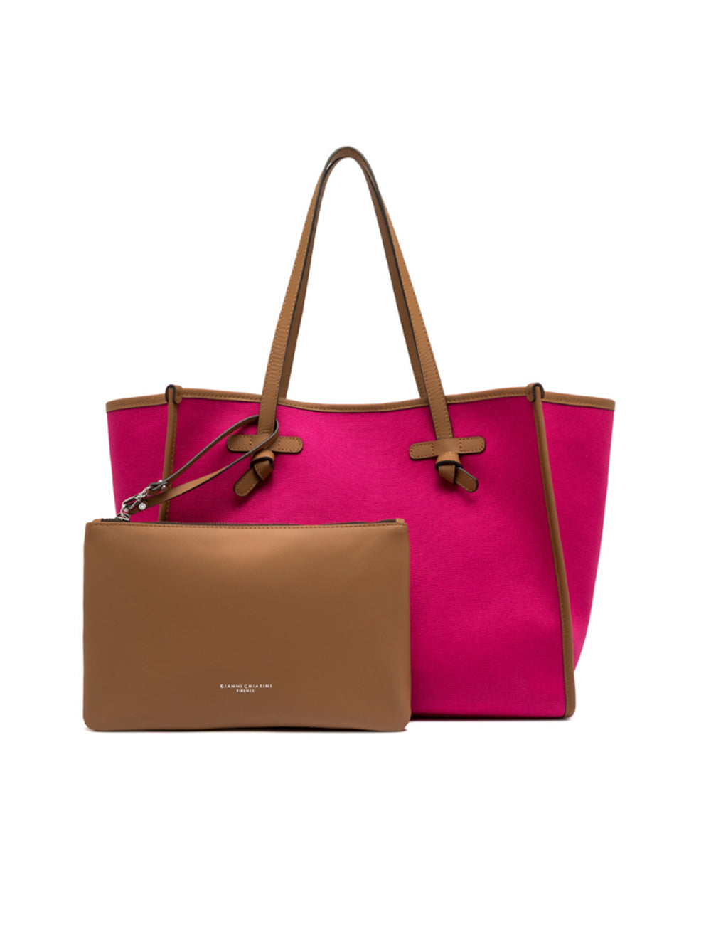 Borsa tote Marcella Desert Flower Cuoio Caramel di Gianni Chiarini, fucsia con manici in cuoio beige