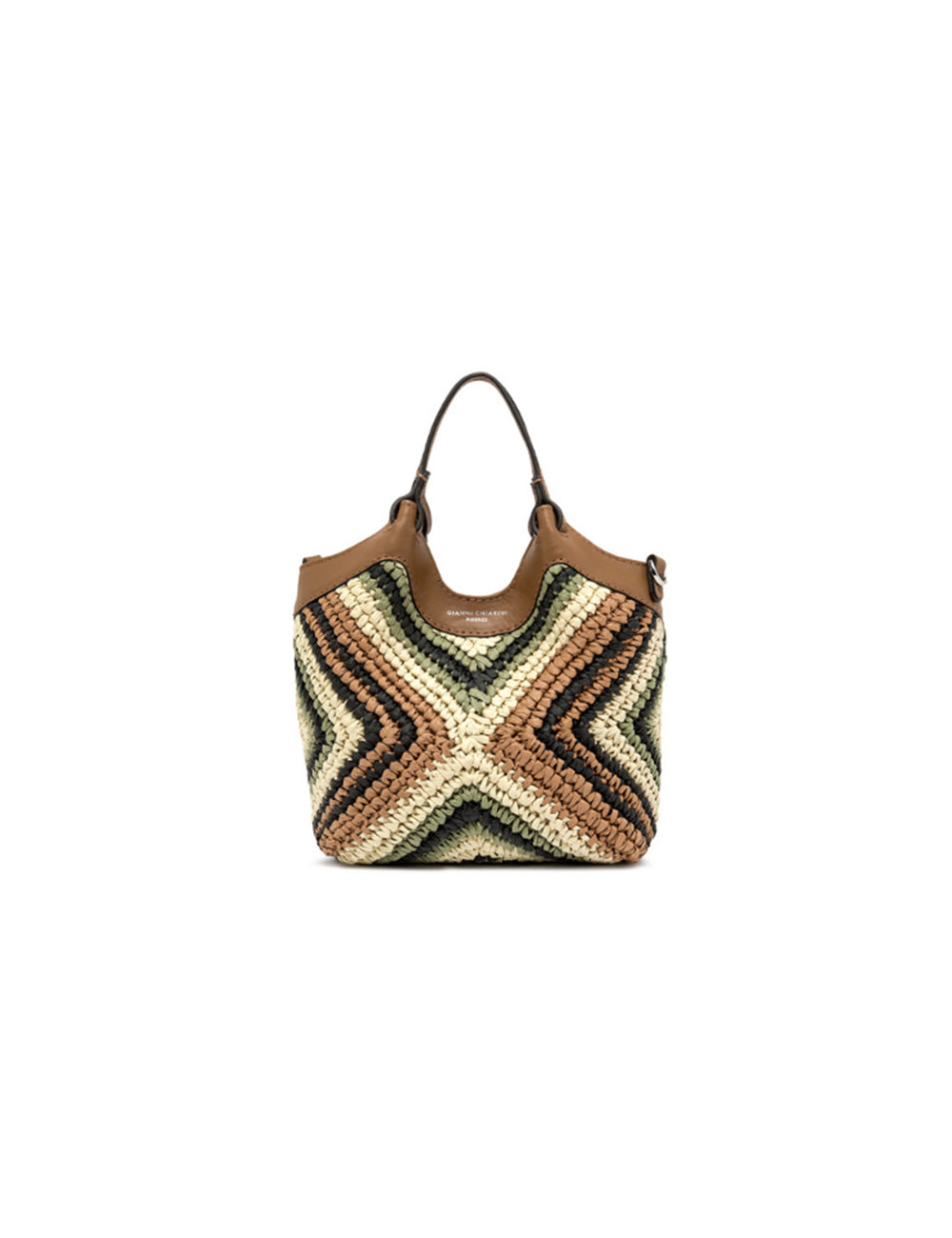 Borsa intrecciata Gianni Chiarini Dua Mini Willow con motivo zigzag geometrico in toni terrosi