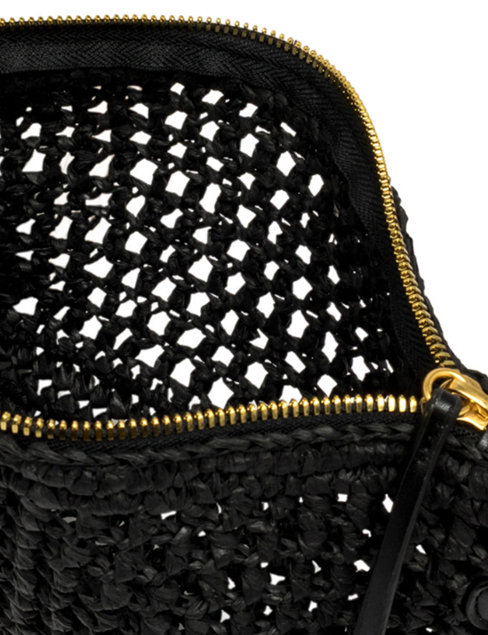 Borsa clutch in paglia nera intrecciata con cerniera oro Gianni Chiarini Pouch Nefeli Nera