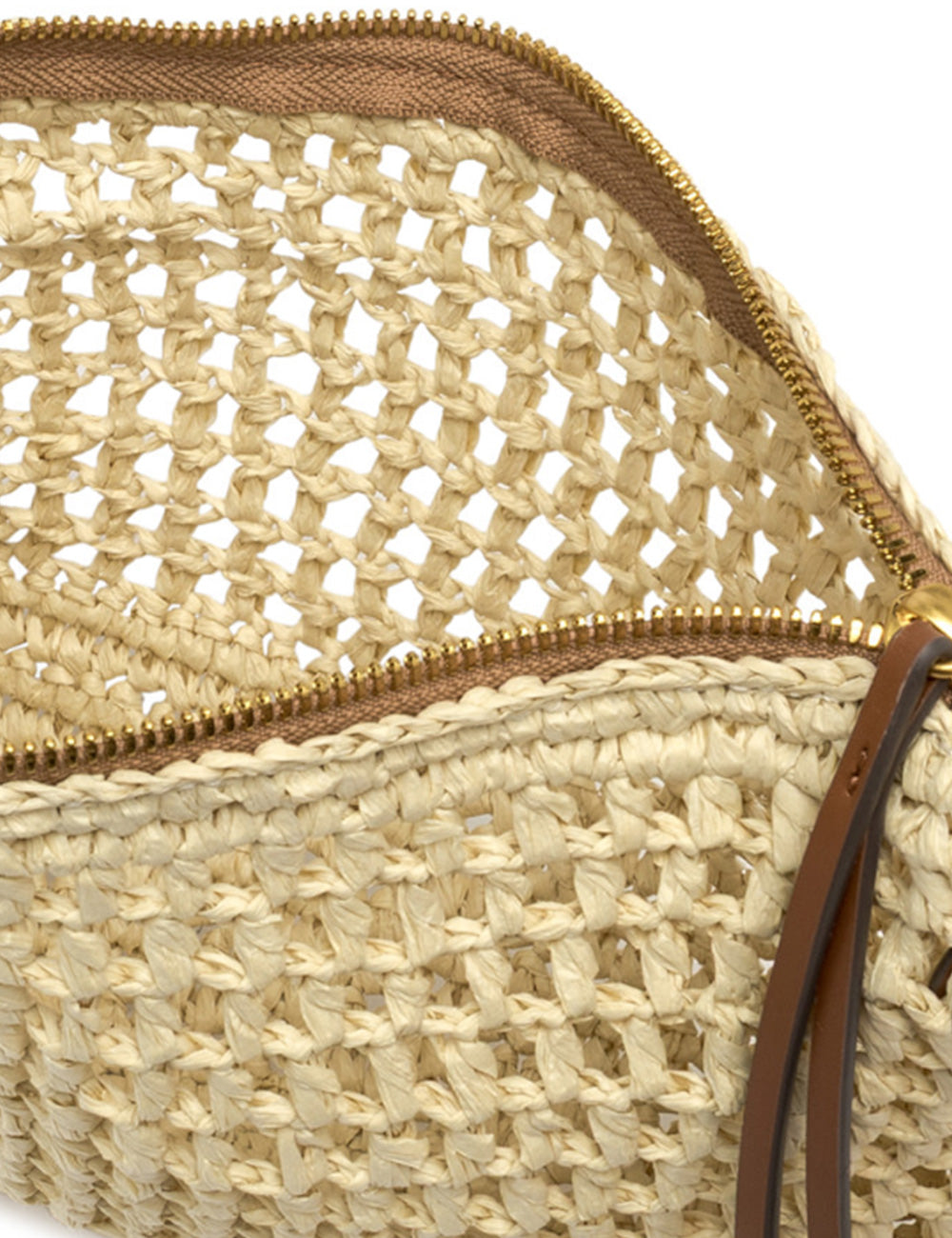 Borsa a tracolla Gianni Chiarini Pouch Nefeli Corda in paglia intrecciata beige con cerniera oro e profili in pelle marrone