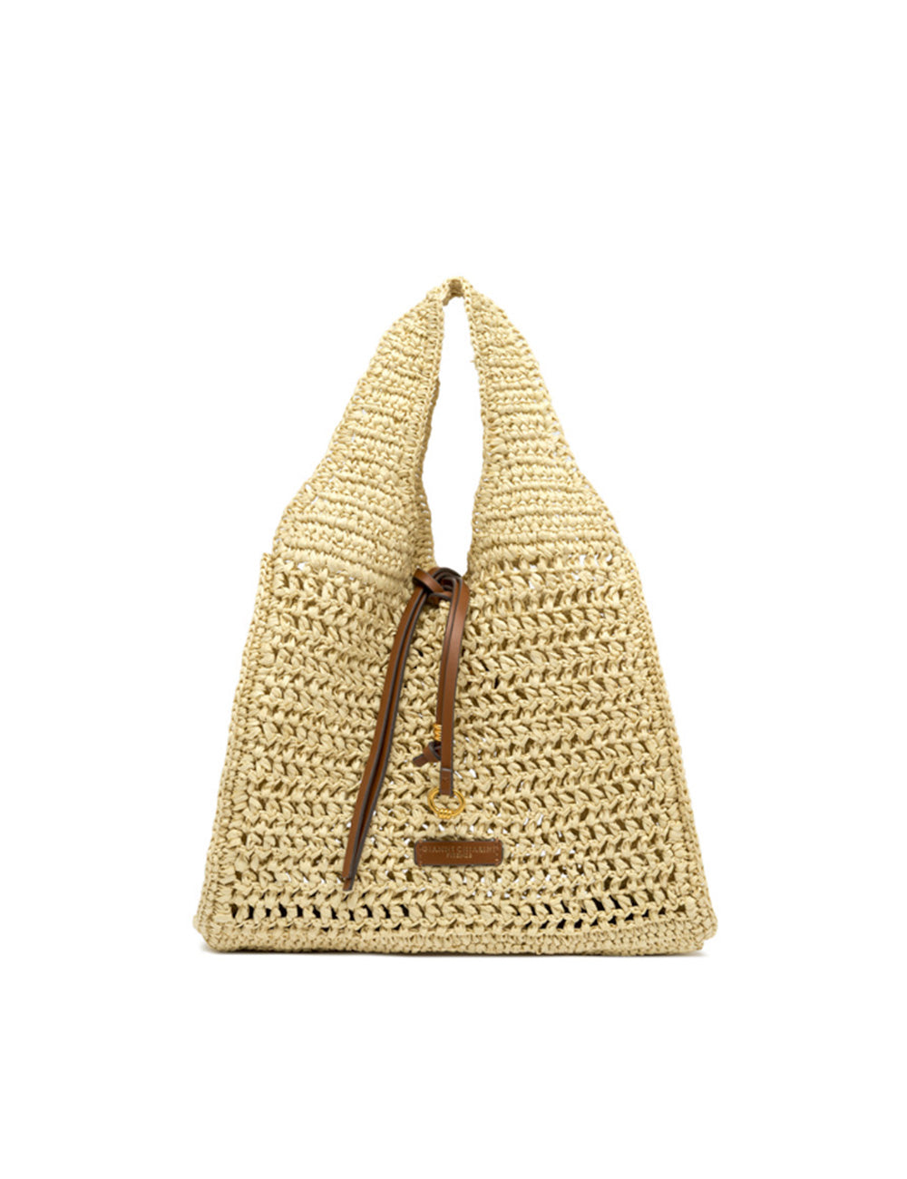 Borsa tote Nefeli Corda Gianni Chiarini in paglia intrecciata beige con cordoncino e tracolla in pelle marrone