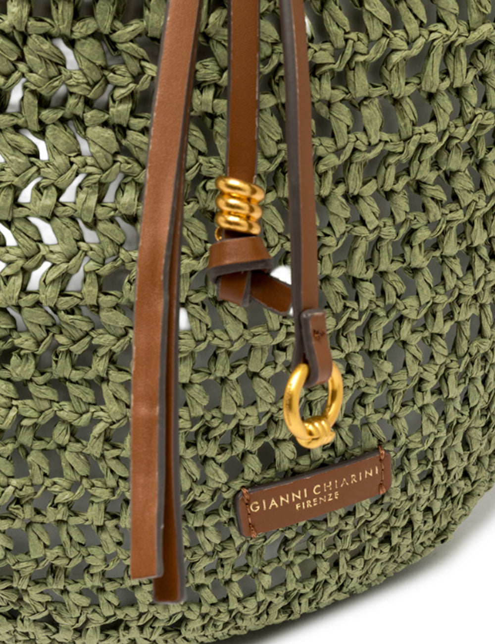 Borsa tote Nefeli Taiga Gianni Chiarini in paglia verde oliva con cinghie in pelle marrone