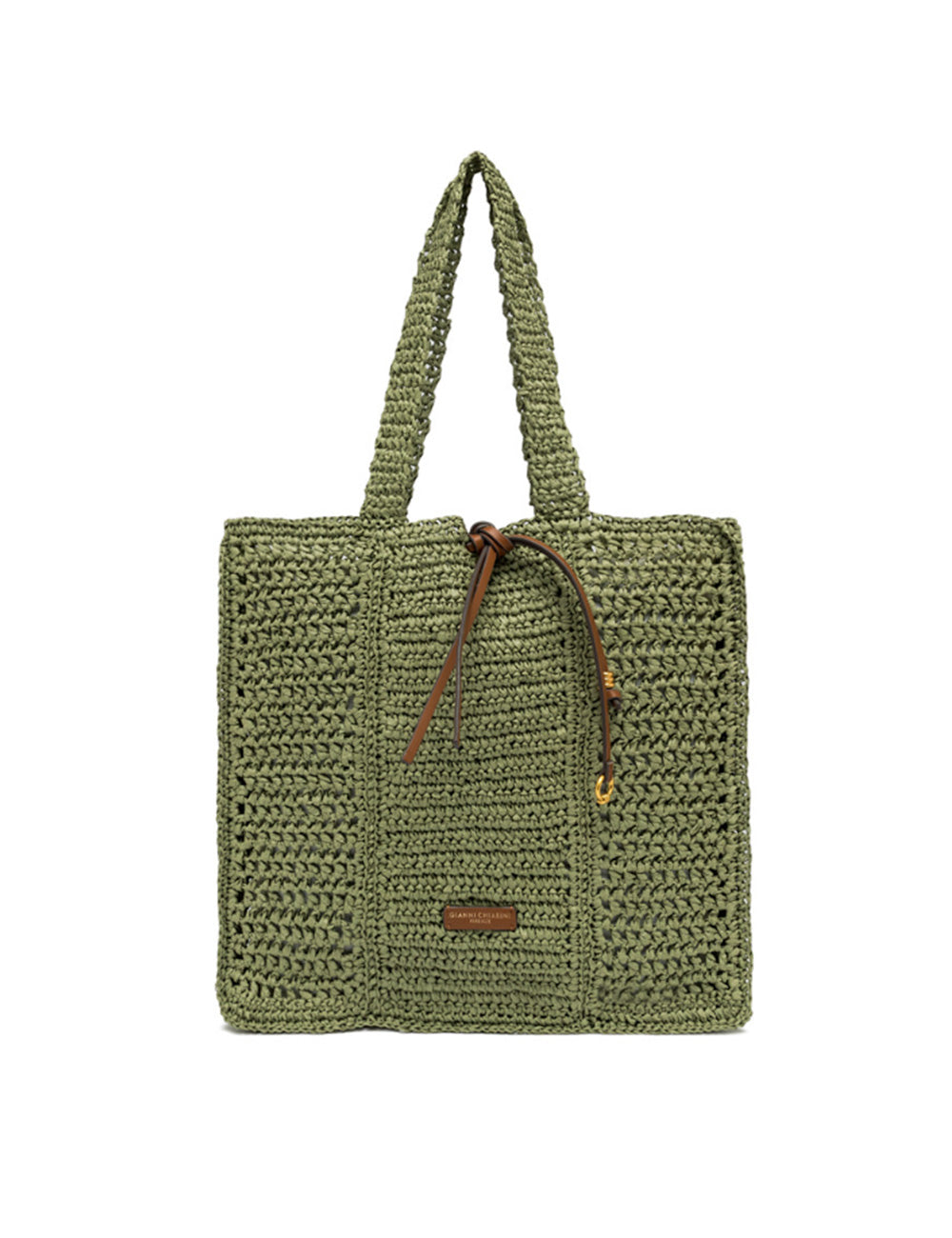 Borsa shopper Nefeli Taiga Gianni Chiarini in verde oliva con manici intrecciati
