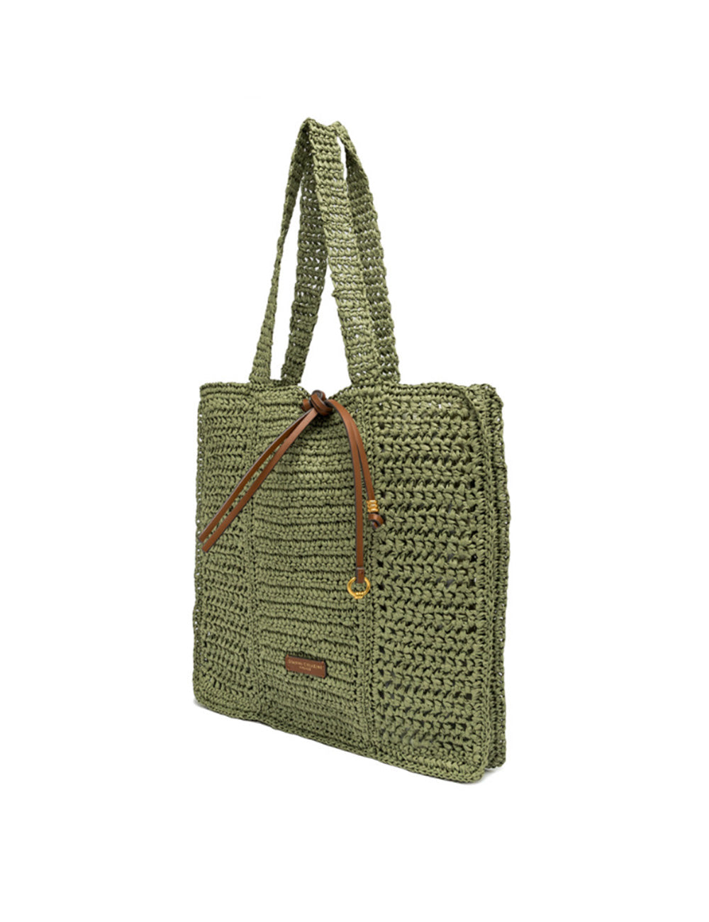 Borsa shopper Nefeli Taiga Gianni Chiarini in verde oliva con cordoncino in pelle marrone e hardware oro