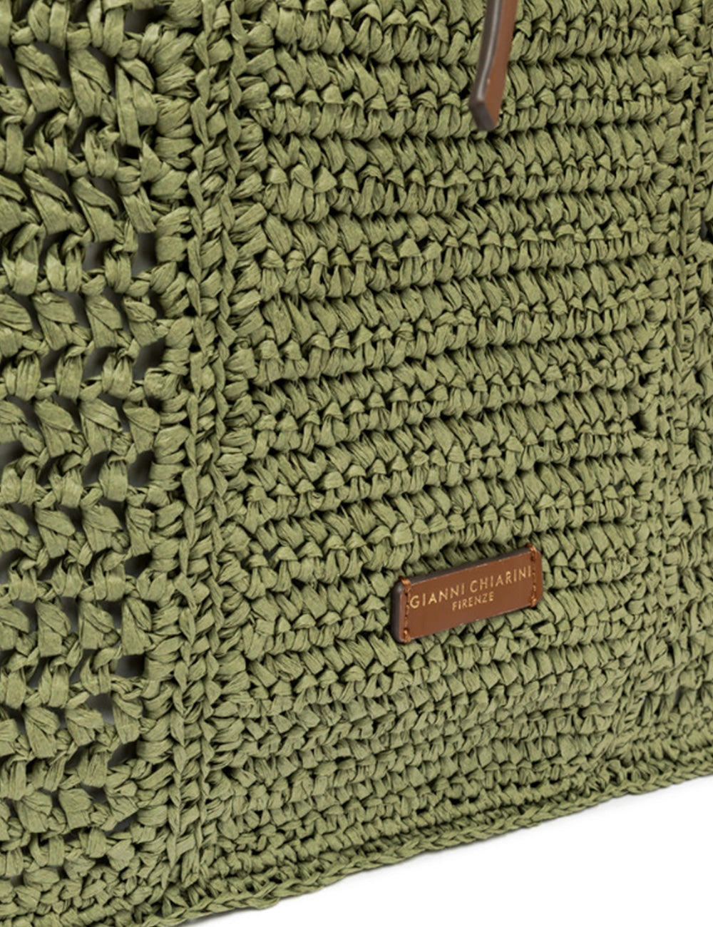 Borsa shopper Nefeli Taiga in paglia verde oliva con etichetta in pelle marrone Gianni Chiarini