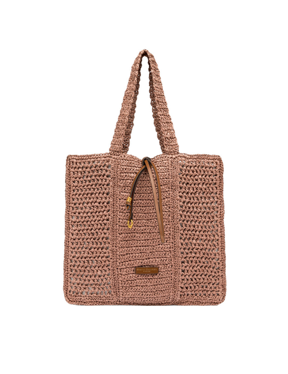 Borsa shopper Nefeli Blush Gianni Chiarini in crochet beige con manici intrecciati e coulisse