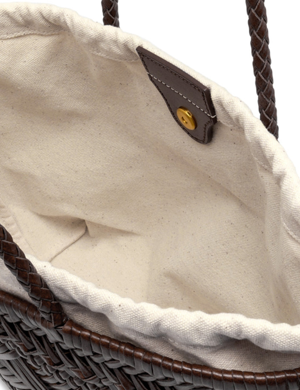Cesta tote intrecciata marrone Paloma Choco Gianni Chiarini con fodera canvas crema e patch in pelle