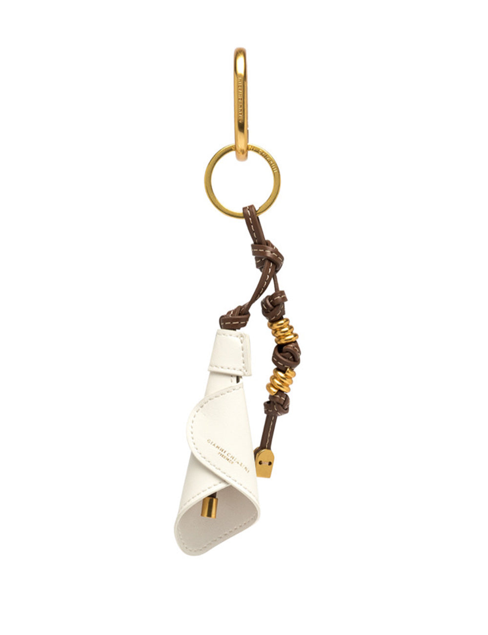 Portachiavi Calla Marble Gianni Chiarini in pelle bianca con corda intrecciata marrone e accenti metallici dorati