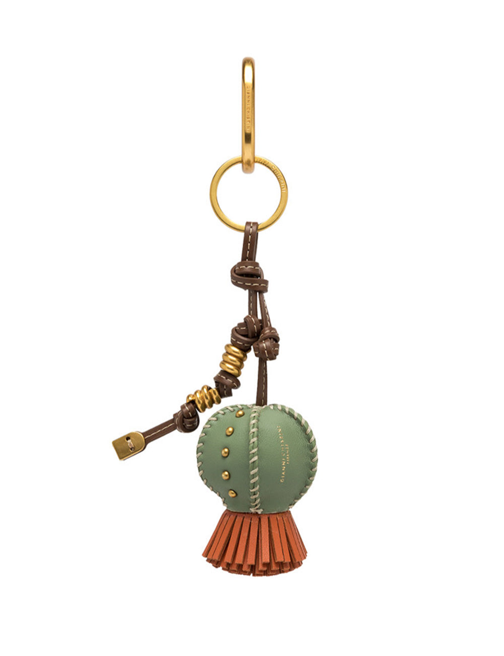 Portachiavi Cactus Gianni Chiarini in pelle verde menta con frange ruggine e hardware oro