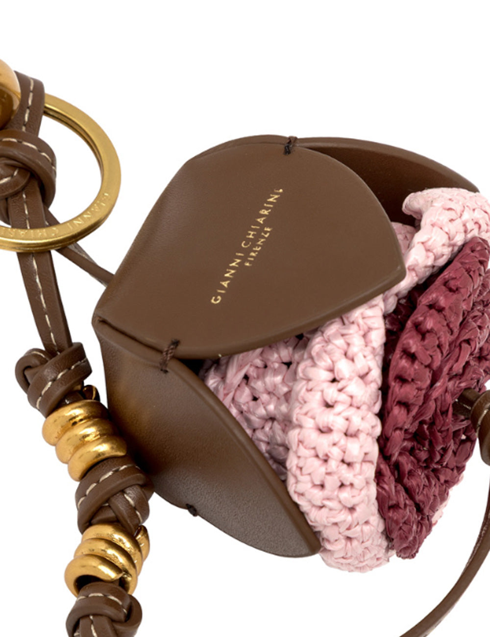 Portachiavi Gianni Chiarini Straw Flower in pelle marrone con corda intrecciata