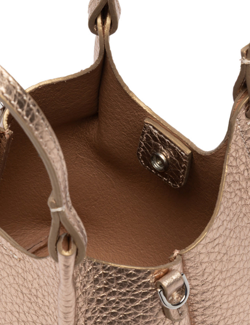 Borsa secchiello mini Dua Mirage Clay Gianni Chiarini in pelle testurizzata oro rosa con finitura ciottolata e hardware metallico