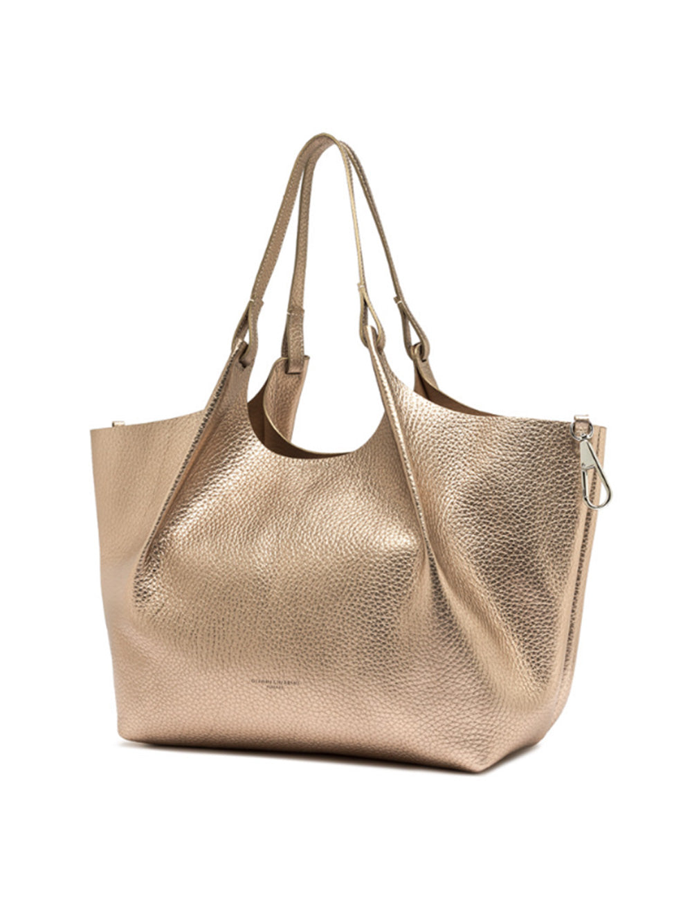 Borsa tote in pelle testurizzata rosa oro Gianni Chiarini Dua Mirage Clay con manici doppi e zip argento