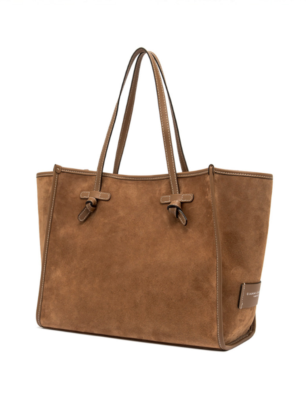 Borsa tote in suede caramello Marcella di Gianni Chiarini con manici e toggle in pelle