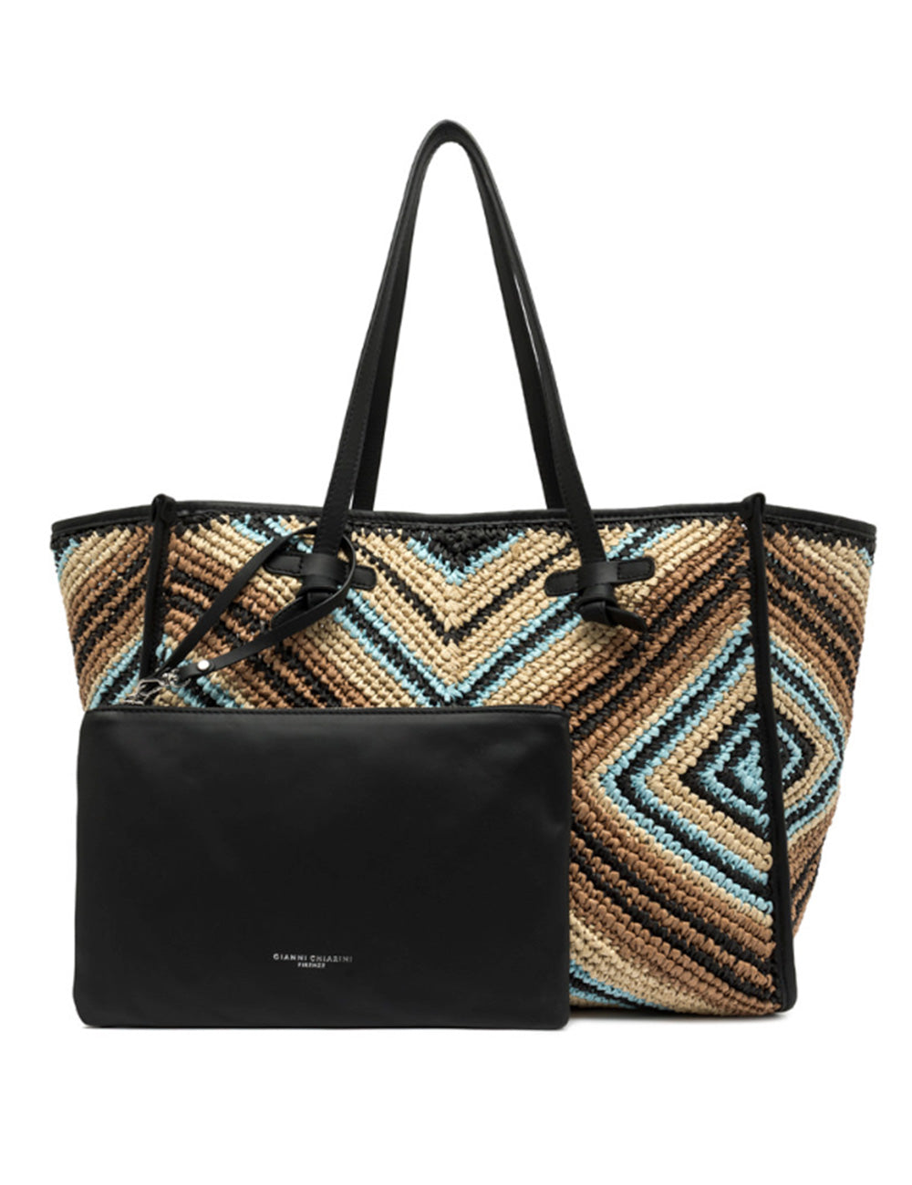 Borsa tote Marcella Nera Gianni Chiarini in beige, nero e azzurro con motivi geometrici