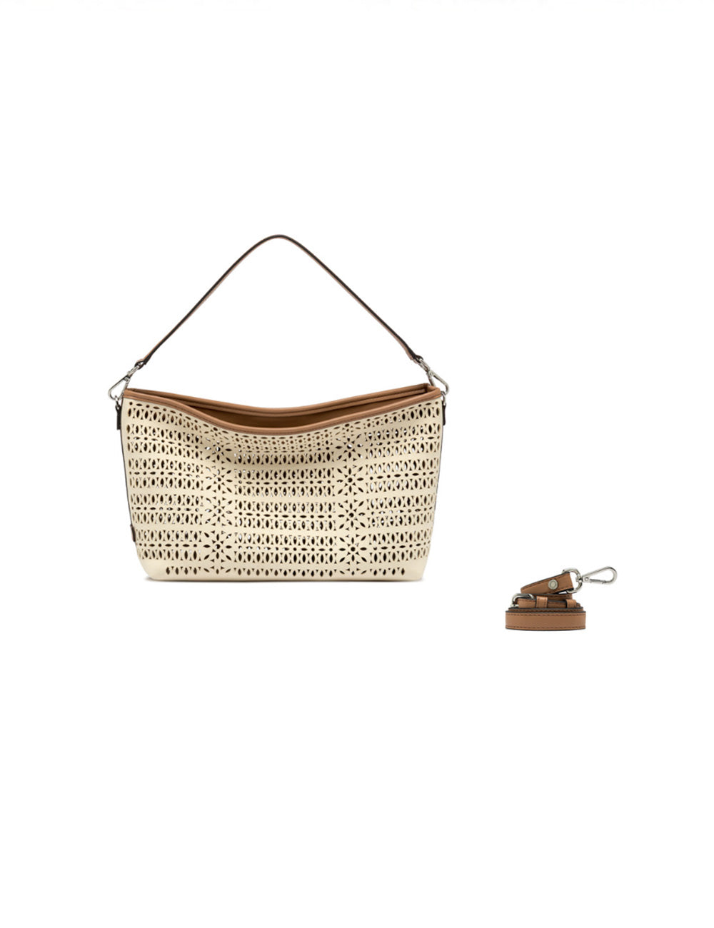 Borsa tracolla Gianni Chiarini Mashup Panna in beige intrecciato con dettagli in pelle marrone